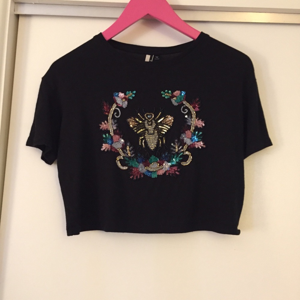 Topshop Cropped Embellished Shirt